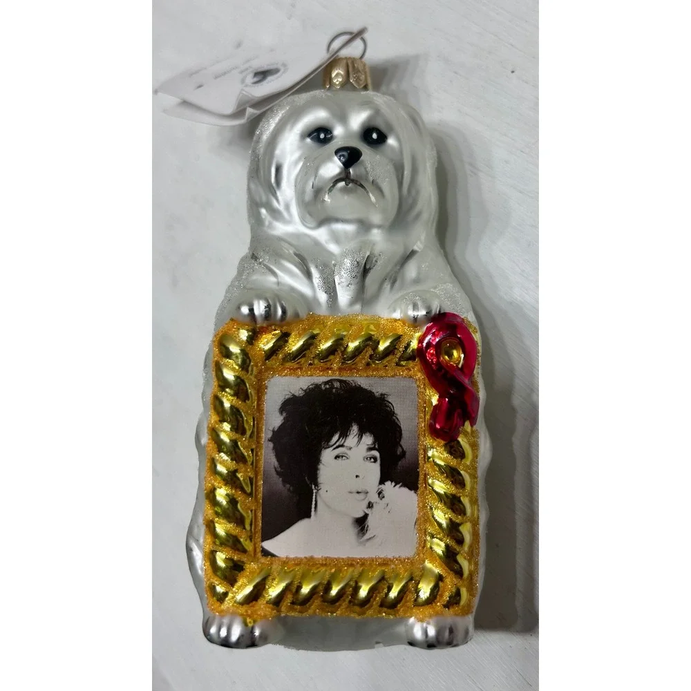 Christopher Radko Elizabeth Taylor Sugar Holiday Dog Glass Ornament 1998 98SR39